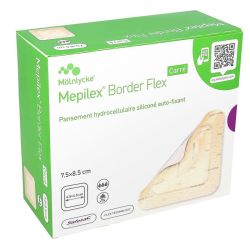 Mepilex Border Flex Carré pansement hydrocellulaire siliconé auto-fixant 7,5 x 8,5 cm (x16)