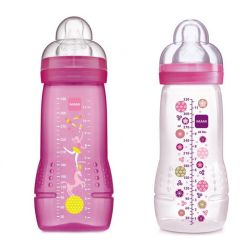 MAM Biberons Easy Active Fille 330 ml (Lot de 2 Rose + Violet)