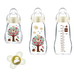 MAM Coffret de Naissance 3 Biberons en Verre + Tétine Hérissons