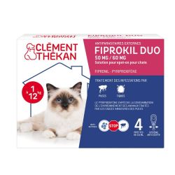 Clément Thékan Fiprokil Duo 50/60mg anti-puces/anti-tiques pour chat (0,5 ml x 4)