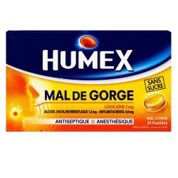 Humex Lidocaine Miel Citron Sans Sucre /24