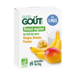 Good Goût Baby Brassé Végétal Lait de Coco Mangue Bananane Passion (4 x 85 g)
