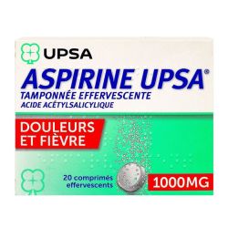 UPSA AspirineTamponnée Effervescente 1000Mg Douleurs et Fièvre 20 Comprimés