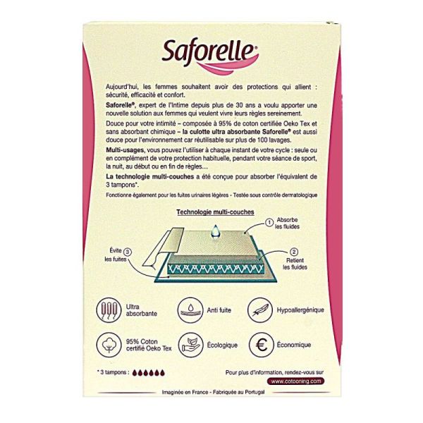 Saforelle Culotte Menstruelle Absorbante Noire Taille M