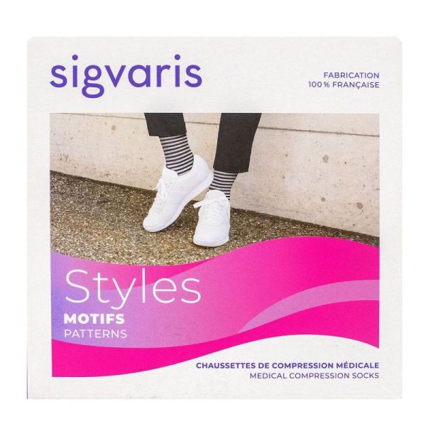 Sigvaris Chaussette de Contention Marinière Bleu/Banc, Taille Small/Long