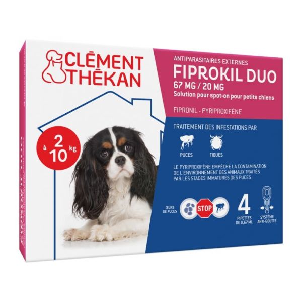 Clément Thékan Fiprokil Duo Chiens 2-10 kg (67 mg / 20 mg - 4 Pipettes)