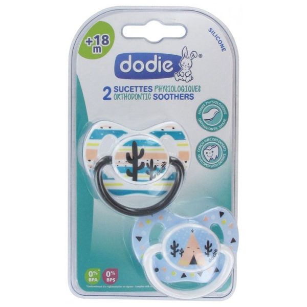 Dodie Sucettes physiologiques en silicone +18 mois motif Cactus & Tipi (x2)