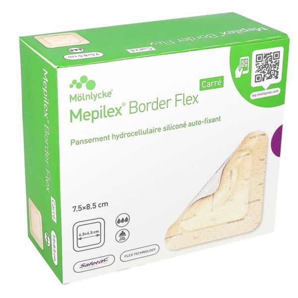 Mepilex Border Flex Carré pansement hydrocellulaire siliconé auto-fixant 7,5 x 8,5 cm (x16)