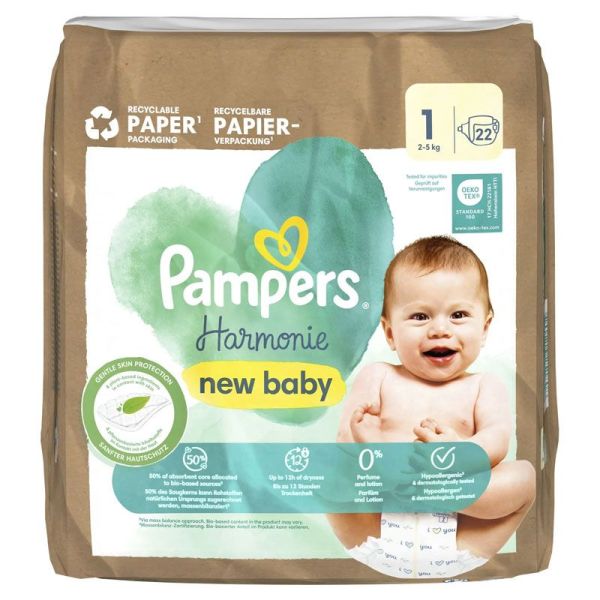 Pampers Harmonie New Baby couches Taille 1 2-5 kg (x 22)