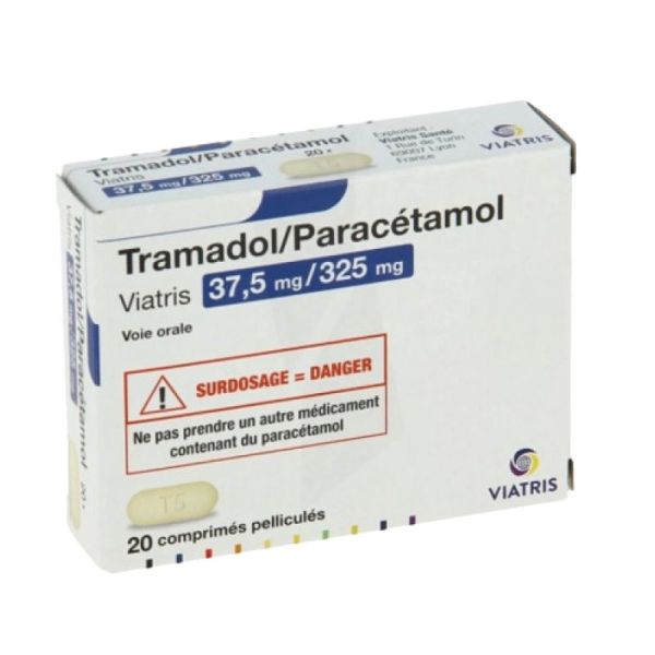 TRAMADOL/PARACETAMOL VIATRIS 37,5 mg/325 mg, 20 comprimés pelliculés