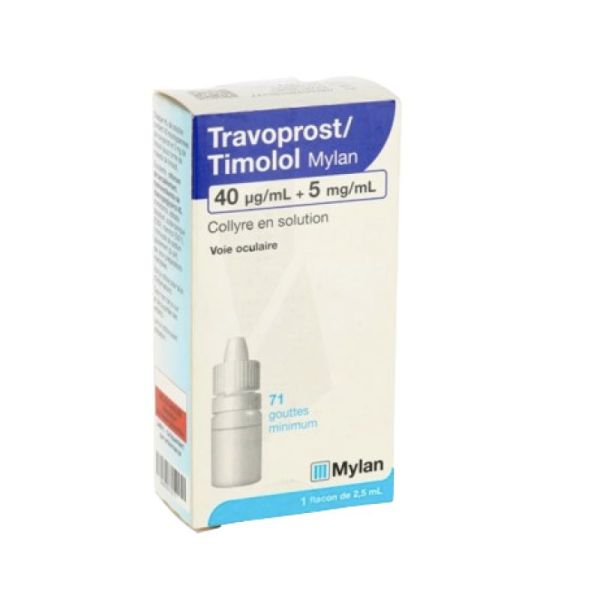 TRAVOPROST/TIMOLOL VIATRIS 40 microgrammes/ml + 5 mg/ml collyre en solution