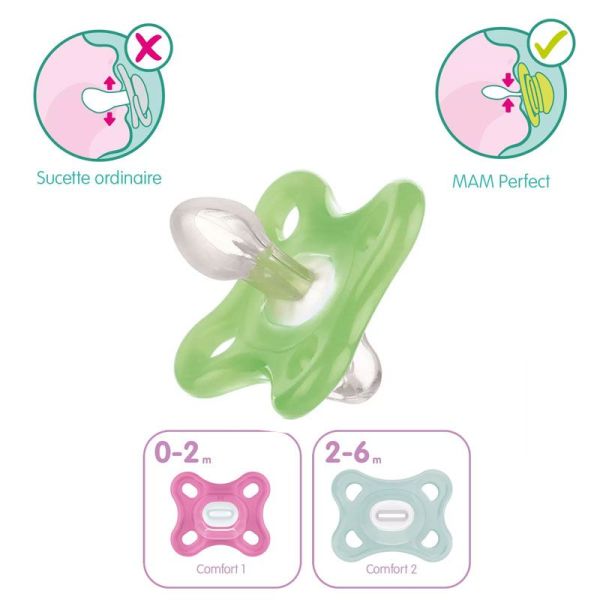 MAM Sucette Comfort en Silicone 0-2 mois (Rose, lot de 2)