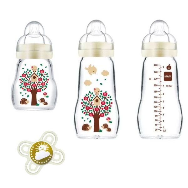 MAM Coffret de Naissance 3 Biberons en Verre + Tétine Hérissons