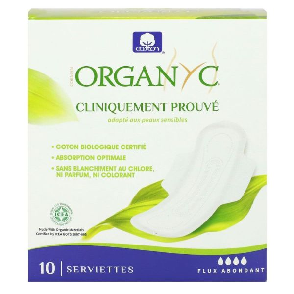 Organyc Serviettes Hygiéniques Flux Abondant  x10