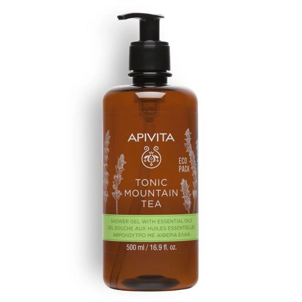 Apivita Gel Douche Tonic Mountain Tea aux huiles essentielles (500 ml)