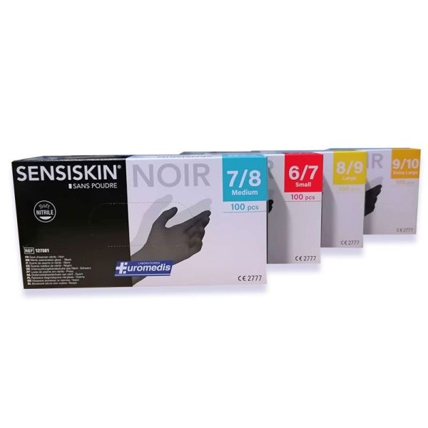 Euromedis Gants Sensiskin en Nitrile sans poudre Noir Taille 7/8 M  (x100)