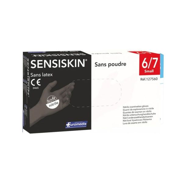 Euromedis Gants Sensiskin en Nitrile sans poudre Noir Taille 7/8 M  (x100)