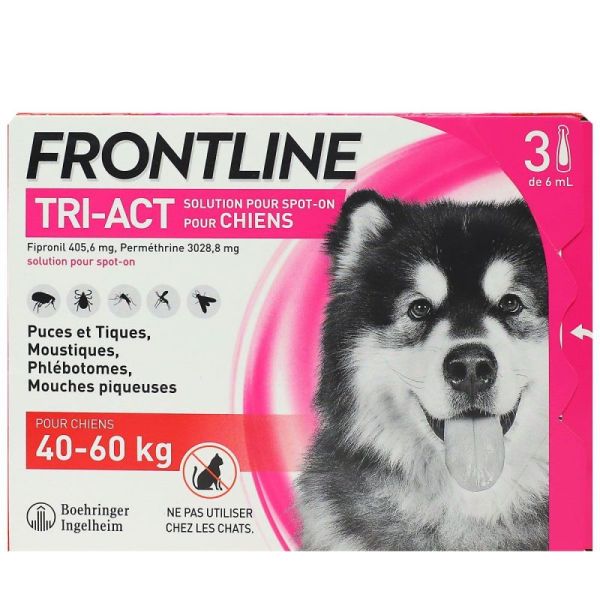 Frontline Tri-Act Spot-On chien 40-60kg pipettes (3x6ml)