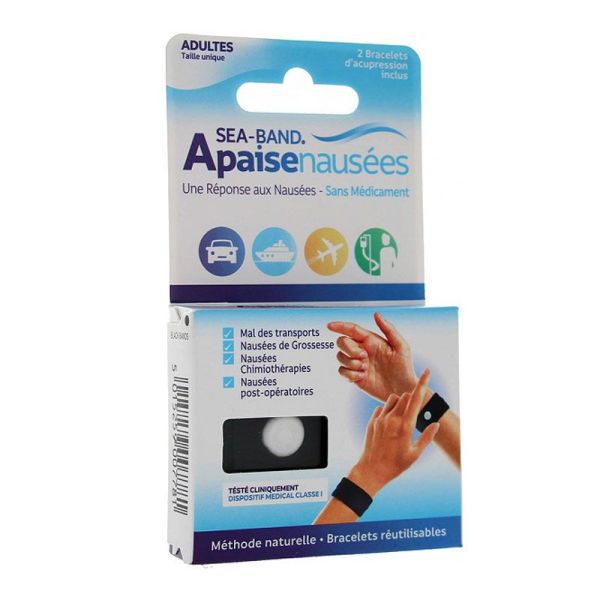 Sea-Band Bracelet Anti-Nausées Adulte sans médicament Noir (x2)