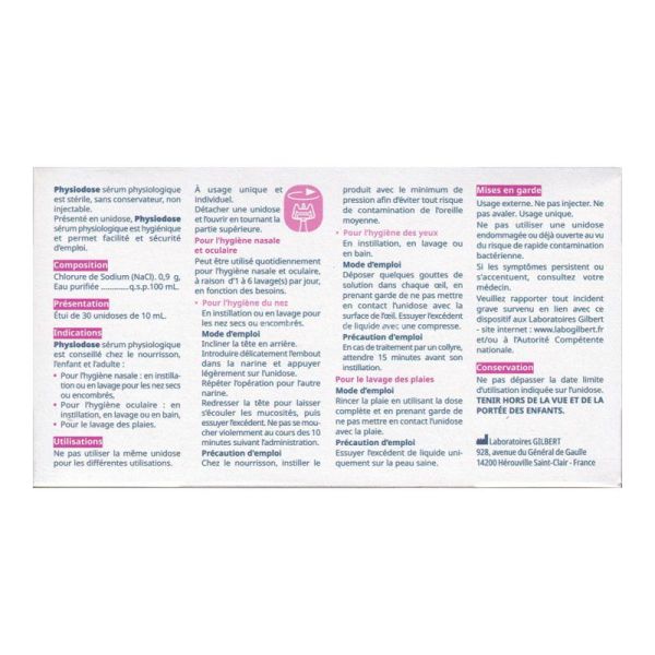 Physiodose Sérum Physiologique stérile hygiène nasale & oculaire 10 ml (x30)