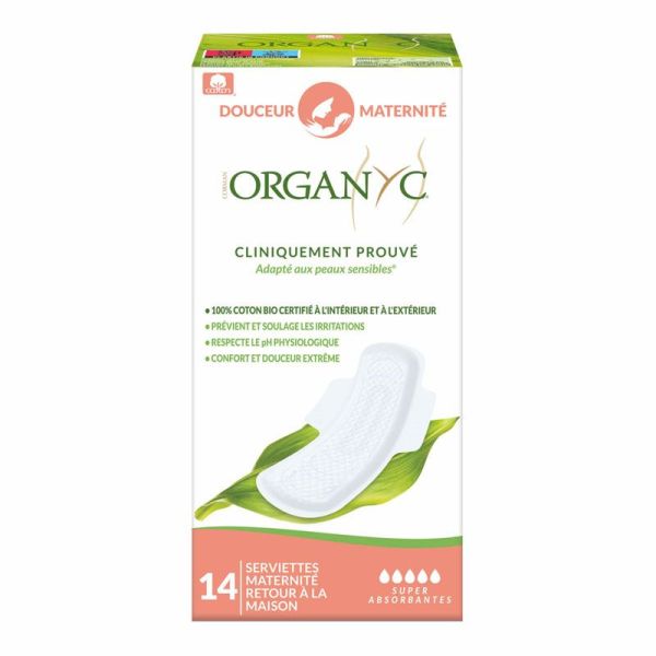 Organyc Serviette Douceur Maternité Maxi (x14)