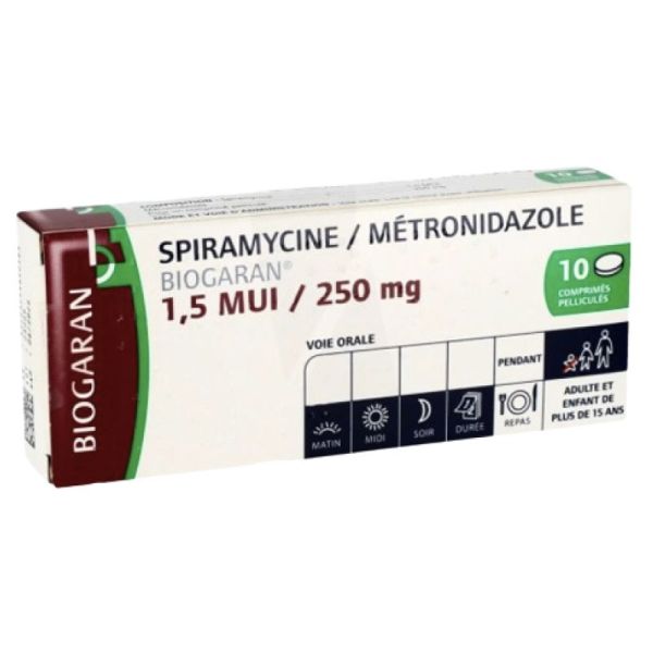 SPIRAMYCINE/METRONIDAZOLE VIATRIS 1,5 M.U.I./250 mg, 10 comprimés