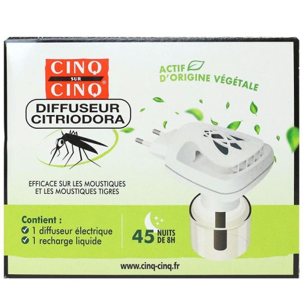 Cinq Sur Cinq Diffuseur Citriodora Anti-Moustiques + 1 Recharge (45 cycles de 8h)