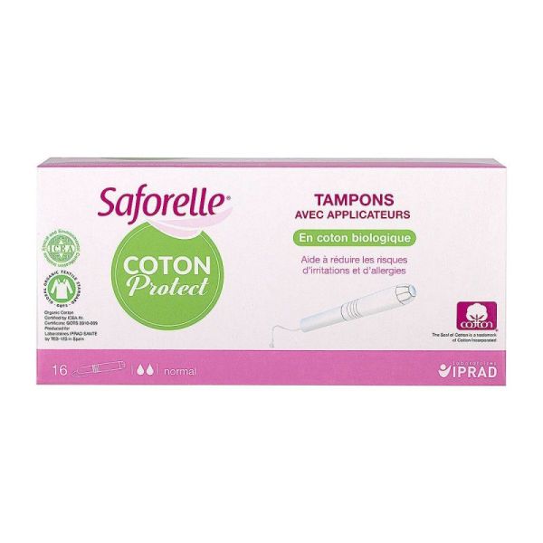 Saforelle Coton Protect Tampon avec Applicateur x16