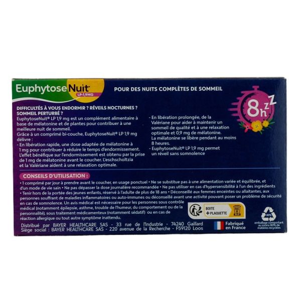 Bayer Euphytose Nuit LP-1,9 mg (Boîte De 30 Comprimés)