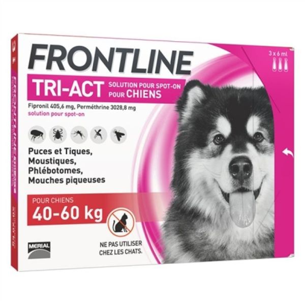 Frontline Tri-Act Spot-On chien 40-60kg pipettes (3x6ml)