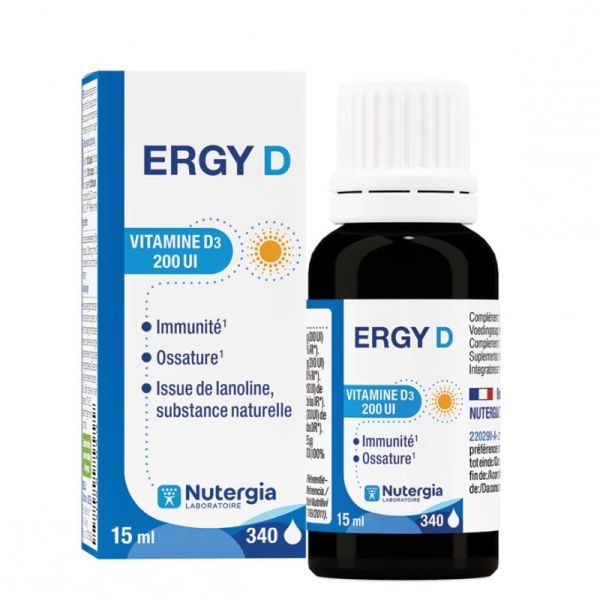 Nutergia Ergy D vitamine D3 200 UI immunité, ossature, croissance (15 ml)