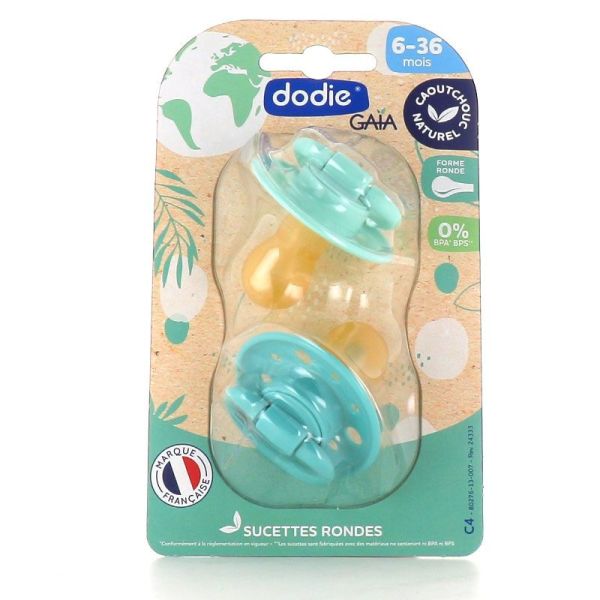 Dodie Sucettes Gaïa à bout rond en caoutchouc naturel 6-36 mois (lot de 2)