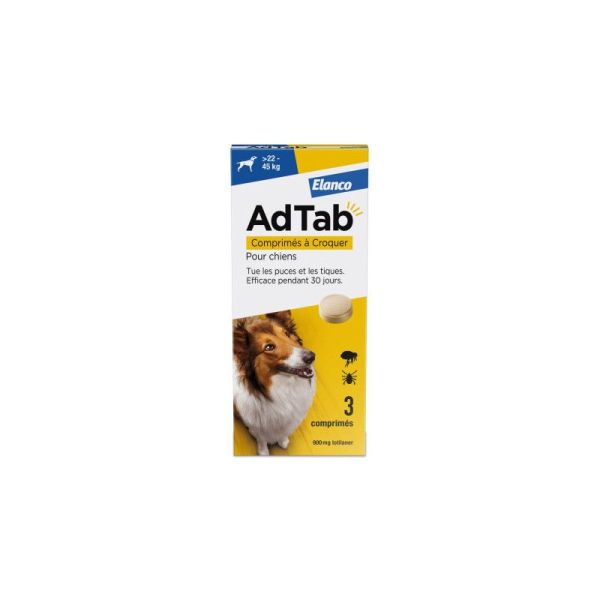 Elanco Adtab 900Mg Lotilaner Antiparasitaire pour Chiens 22-45Kg 3 comprimés