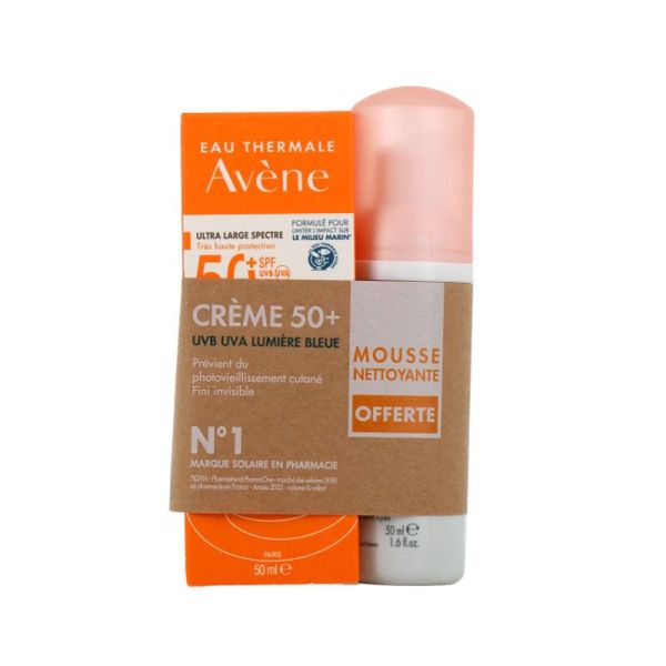 Avene Crème solaire SPF 50+ (50mL) + Mousse nettoyante (50mL)