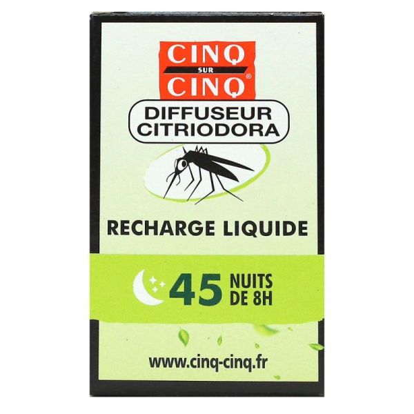 Cinq Sur Cinq Recharge pour Diffuseur Anti-Moustiques Citriodora (45 cycles de 8h)