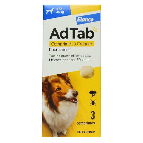 Elanco Adtab 900Mg Lotilaner Antiparasitaire pour Chiens 22-45Kg 3 comprimés