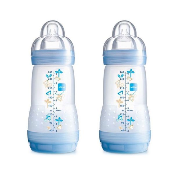 MAM Biberon Easy Start Anti-Colique 260 ml Débit 2 Africa Bleu (Lot de 2)