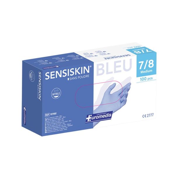 Euromedis Gants Sensiskin Nitrile Bleu sans poudre Taille 7/8 M (x100)