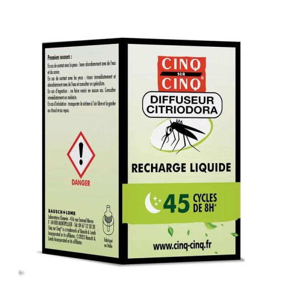 Cinq Sur Cinq Recharge pour Diffuseur Anti-Moustiques Citriodora (45 cycles de 8h)