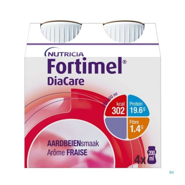 Nutricia Fortimel Diacare Boissons Protéinées Goût Fraise (4 x 200 ml)