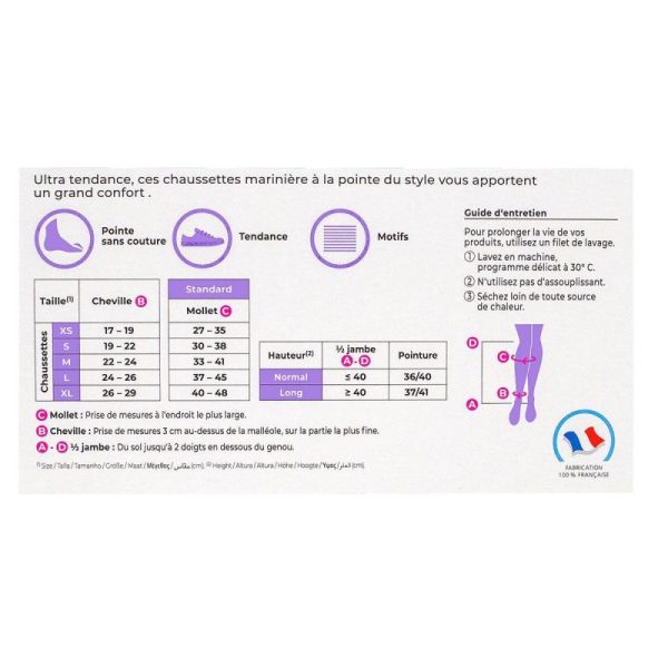 Sigvaris Chaussette de Contention Marinière Bleu/Banc, Taille Medium/Normal