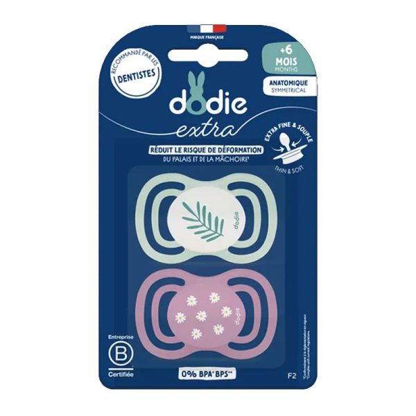 Dodie Sucettes anatomiques fines Extra bébé + de 6 mois F2 (x2)