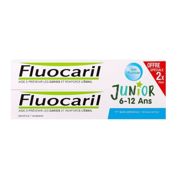 Fluocaril Junior Dentifrice Goût Bubble Gum 6/12Ans 2x75Ml