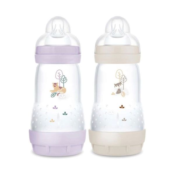 MAM Biberon Easy Start Anti-Colique 320 ml Débit 3 Lilas et Sable (Lot de 2)